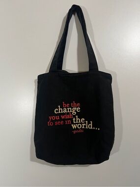 Quotable Gandhi Tote Bag with Zipper Black, Red, Gold Pockets